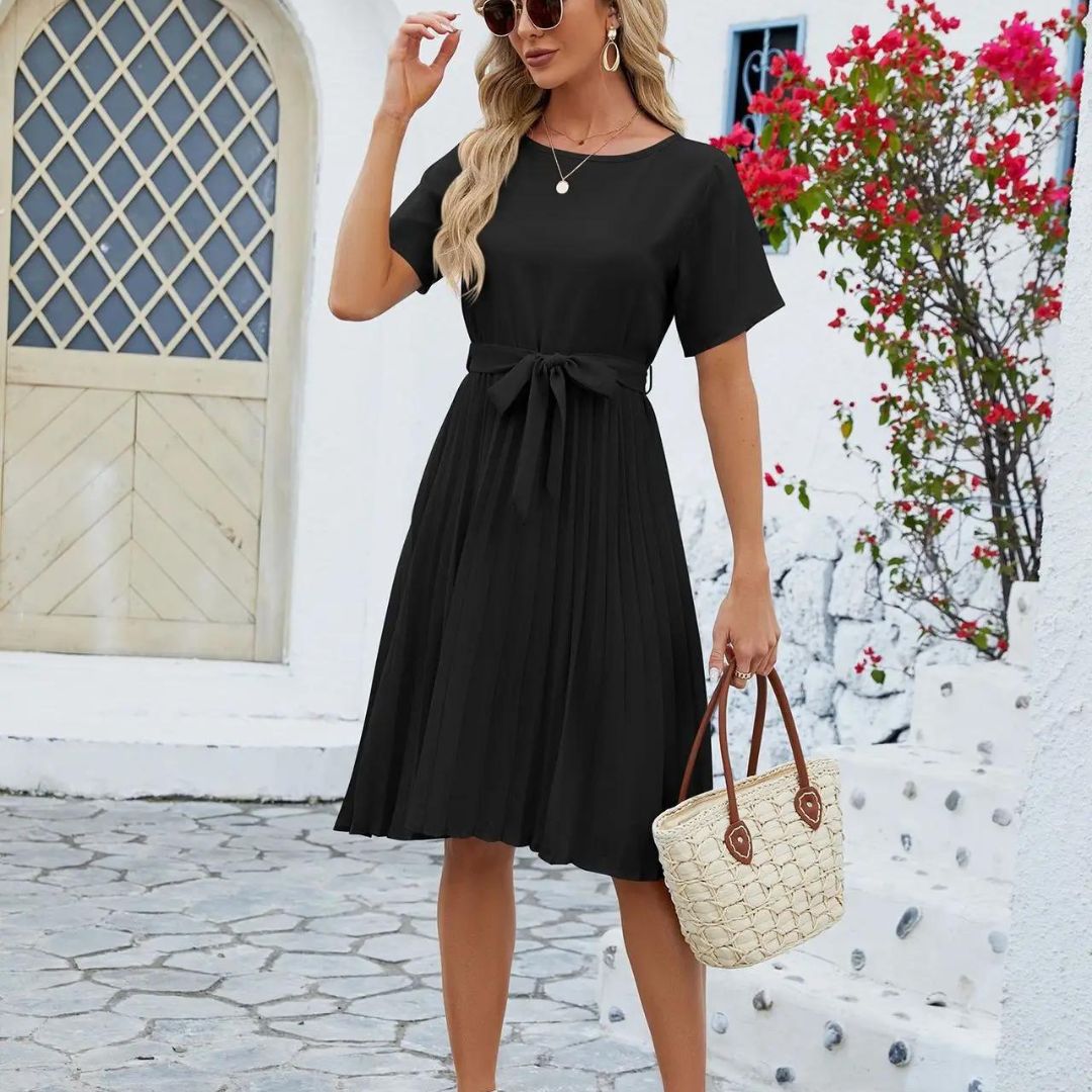 Dam Midiklänning Veckad Polyester Elegant Midi Klänning-6