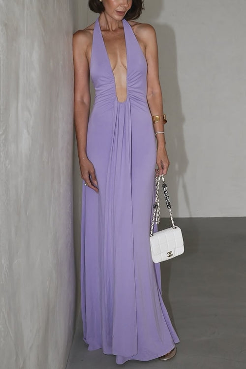 Maxiklänning Dam Rynkad Halterneck Bomull Polyester-6