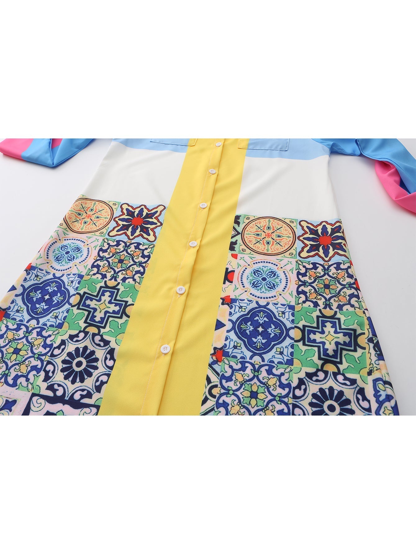 Dam Långärmad Klänning Abstrakt Blommönster Polyester Midi Långklänning Fest-5