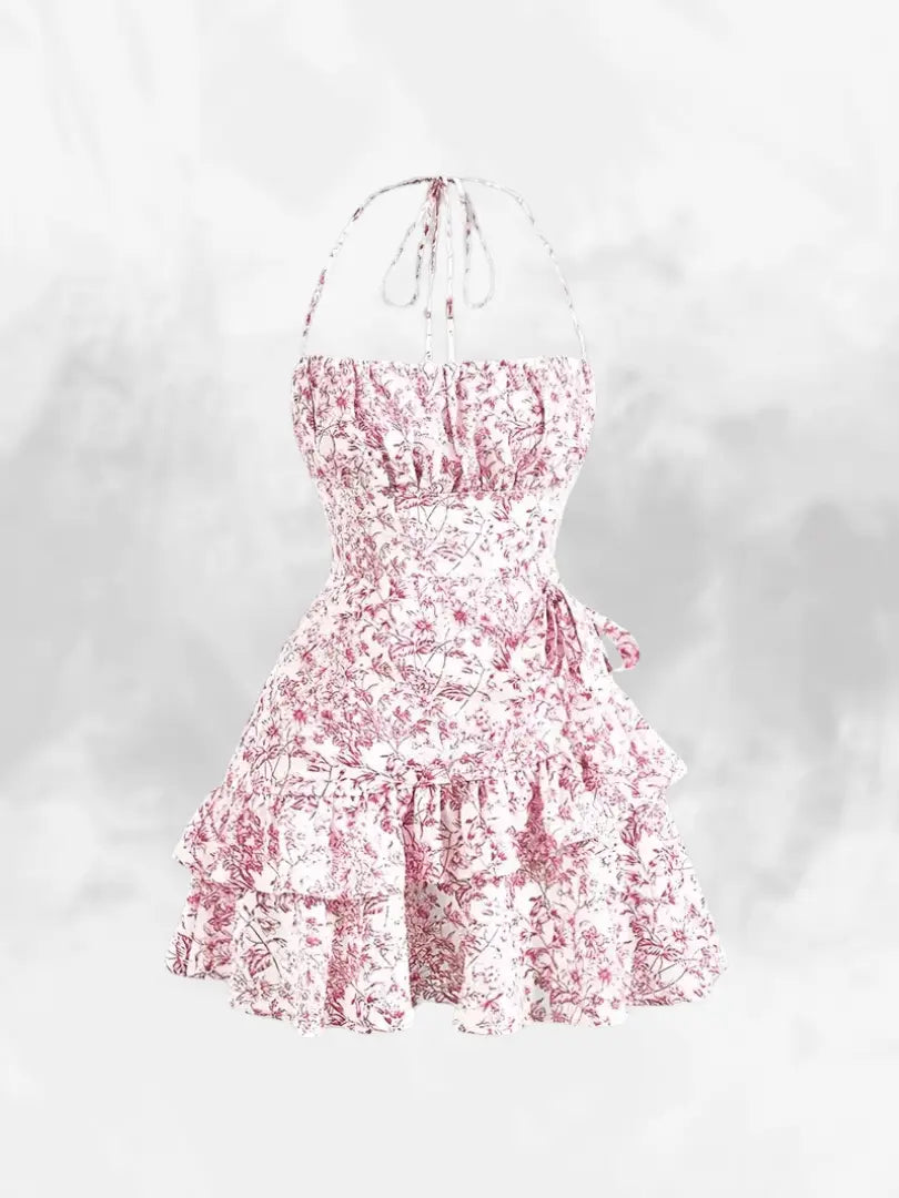 Variant image for Kvinnors Miniklänning Halterneck Blommönster Lätt Tyg-7