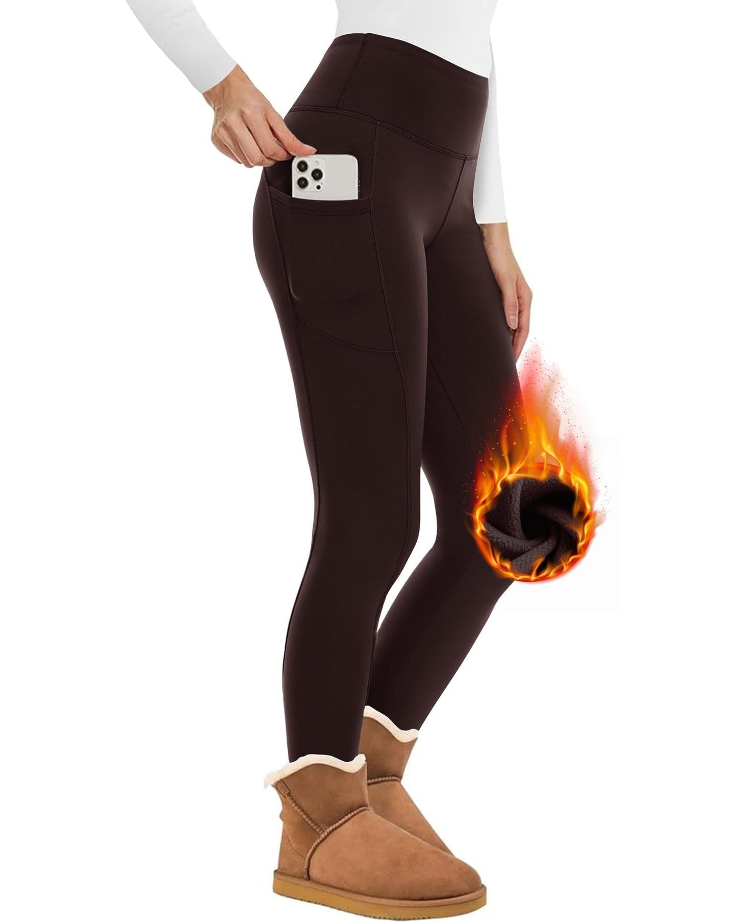 Dam Leggings Högmidjade Fleece Polyester och Lammull-5
