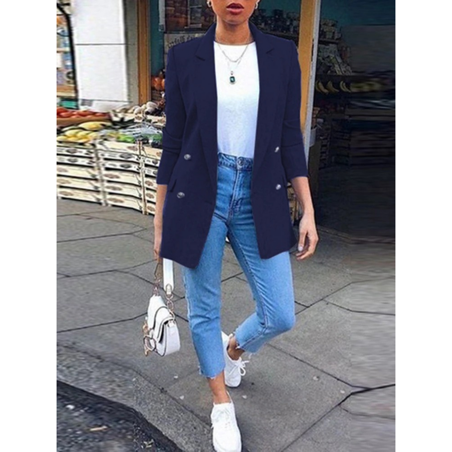 Kvinnors Blazer Medellängd Enkel Design Högkvalitativt Material-6