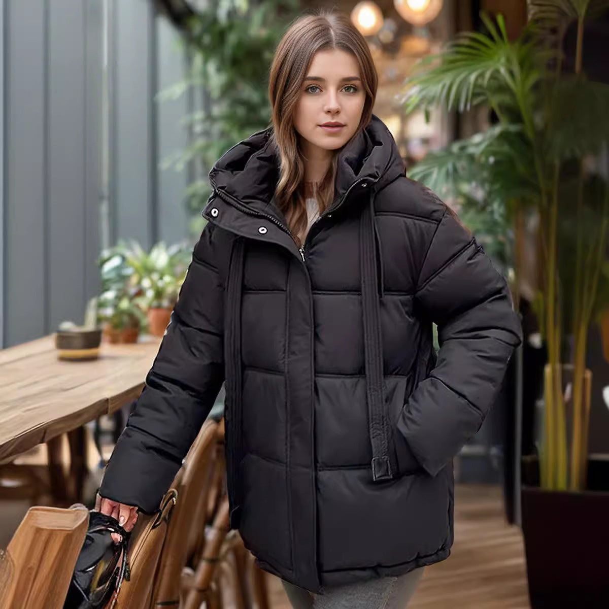 Variant image for Damjacka Kort Bomull med Huva Avslappnad Passform-6