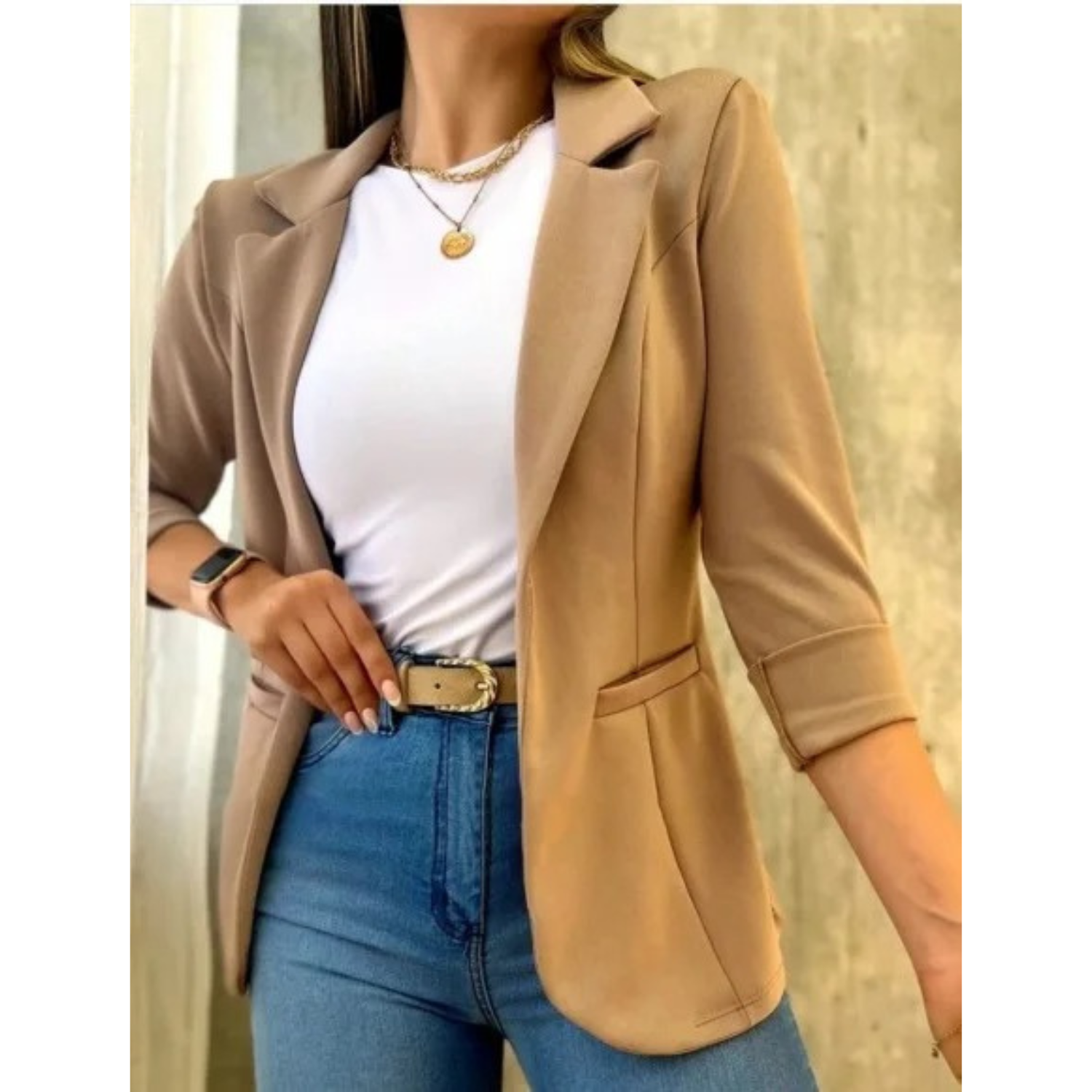 Dam Blazer Vintage Stil Högkvalitativt Tyg Elegant Design-6