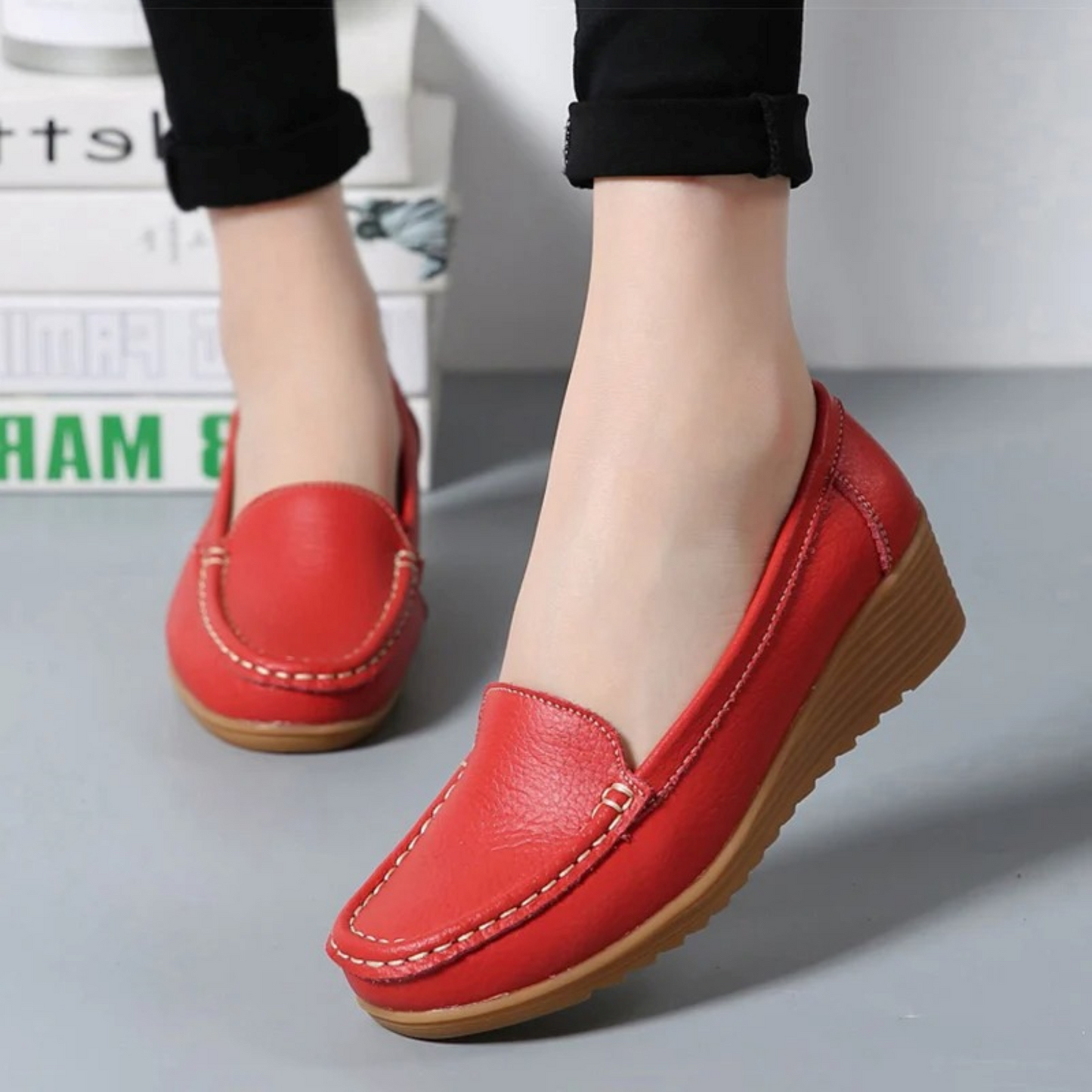 Dam Mokassin Slip-On Läder Elegant Komfort-4