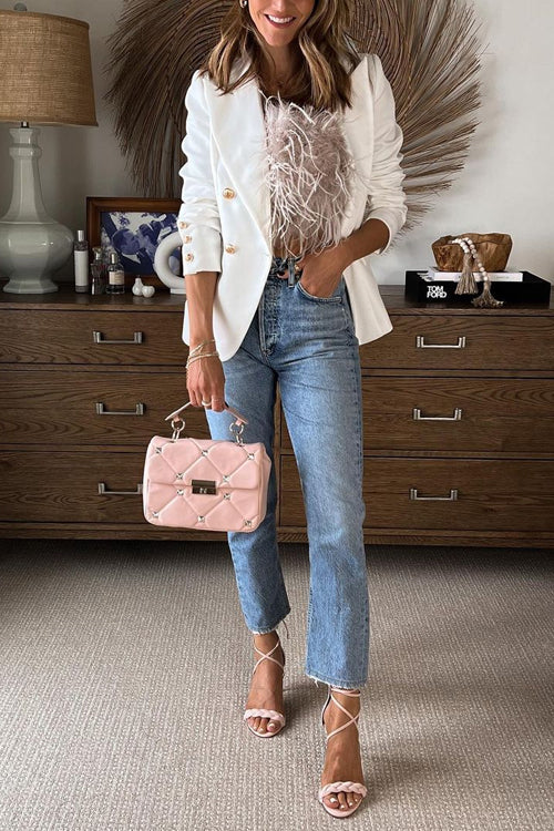 Dam Blazer Dubbelknappad Öppen Framsida i Bomull och Polyester-2