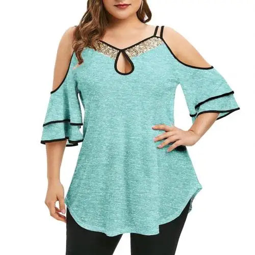 Blusar Dam Plus Storlek Avslappnad Polyester-5