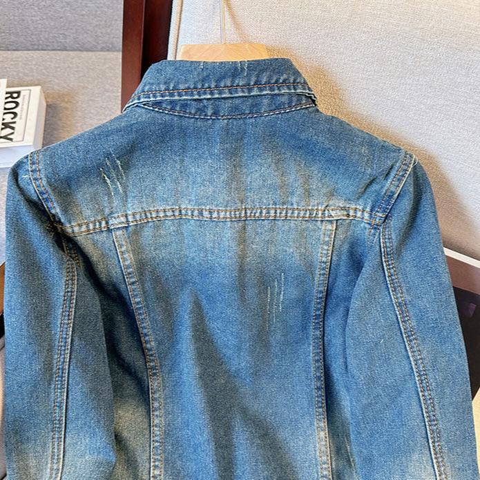 Jeansjacka Dam Avslappnad Vintage Design 70% Bomull 20% Viskos 10% Polyester-6
