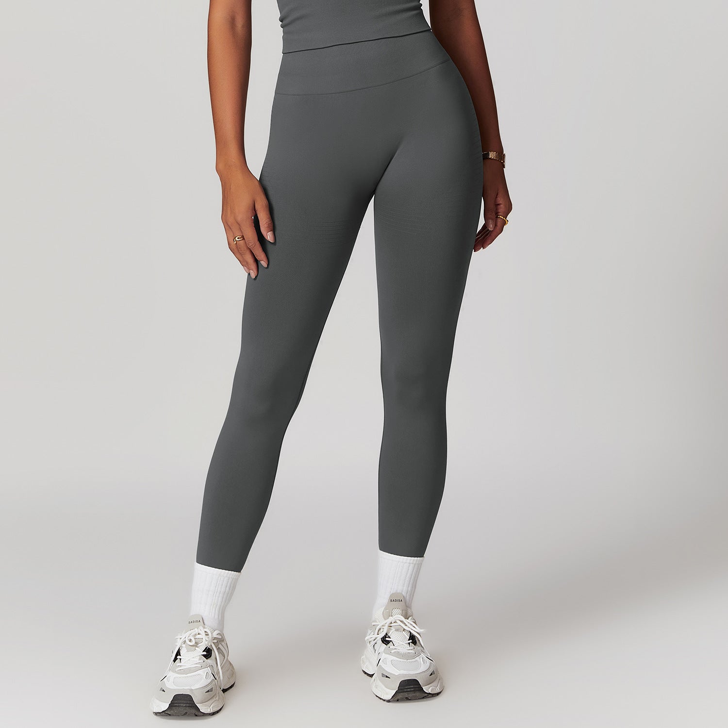 Dam Yogabyxor Hög Midja Ribbad Stretch Nylon Spandex-5