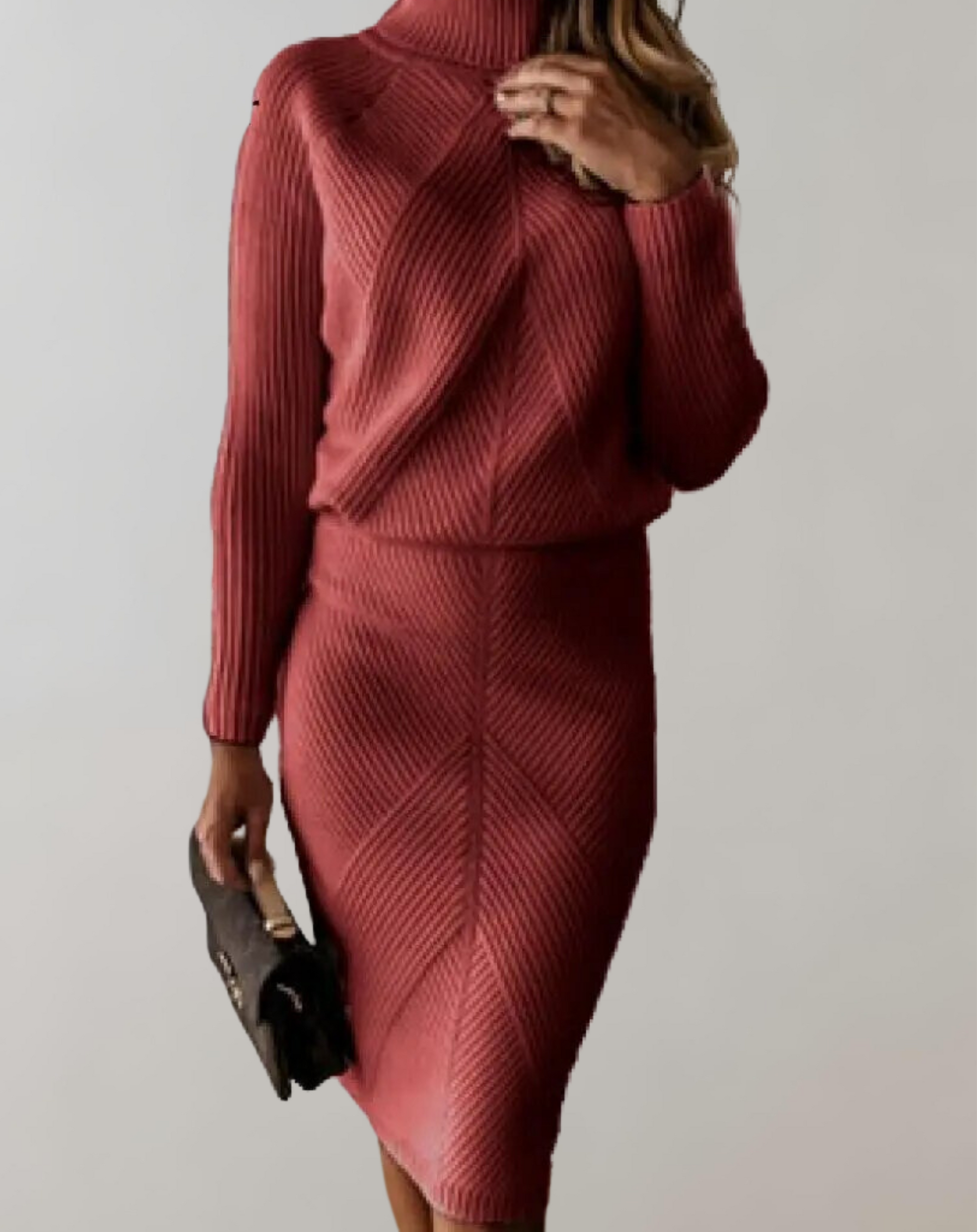 Tvådelat Set Dam med Turtleneck och Smal Kjol i Högkvalitativ Akryl – Elegant Höstoutfit 2
