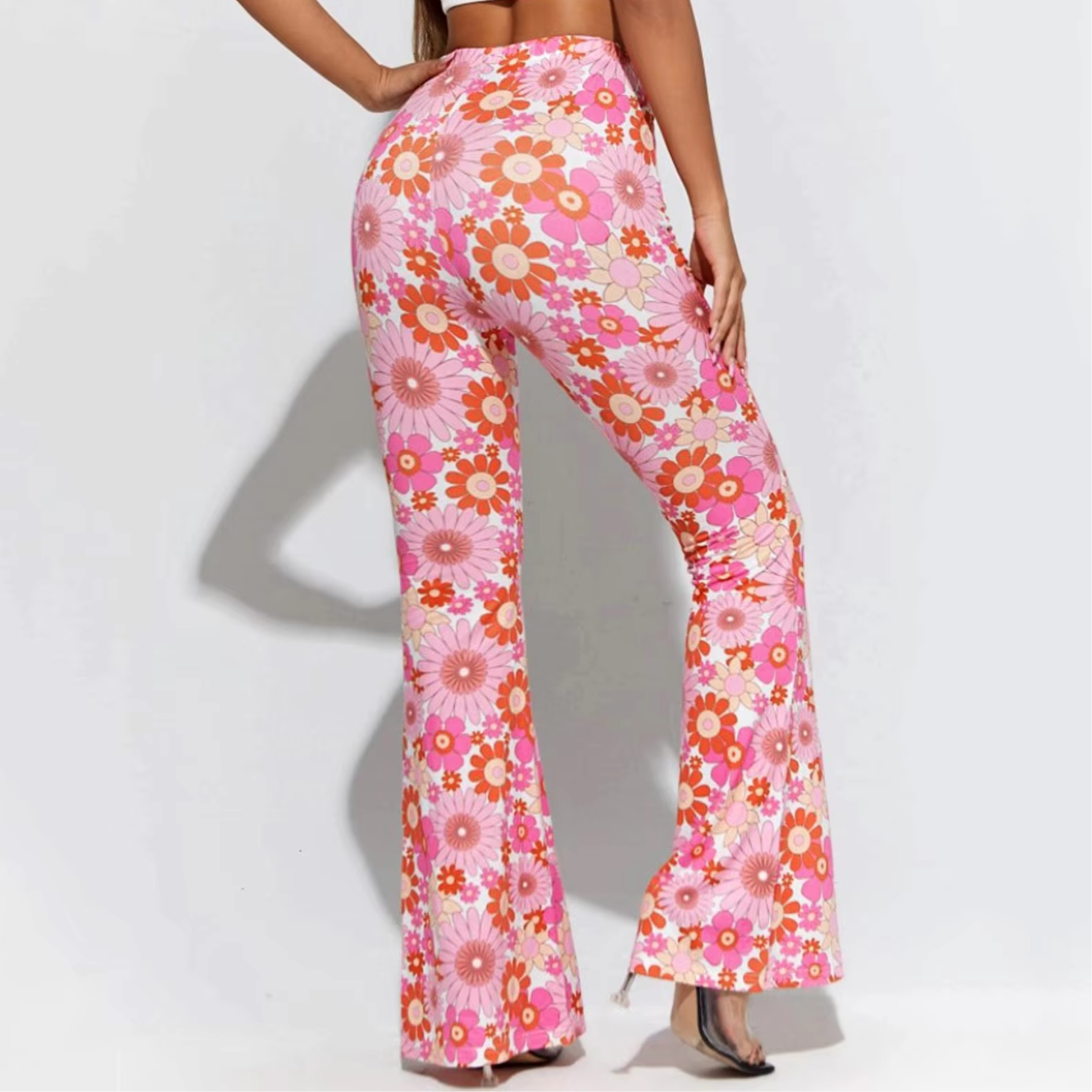 Byxor Dam Blommönster Trendig Design Polyester High Waist-5