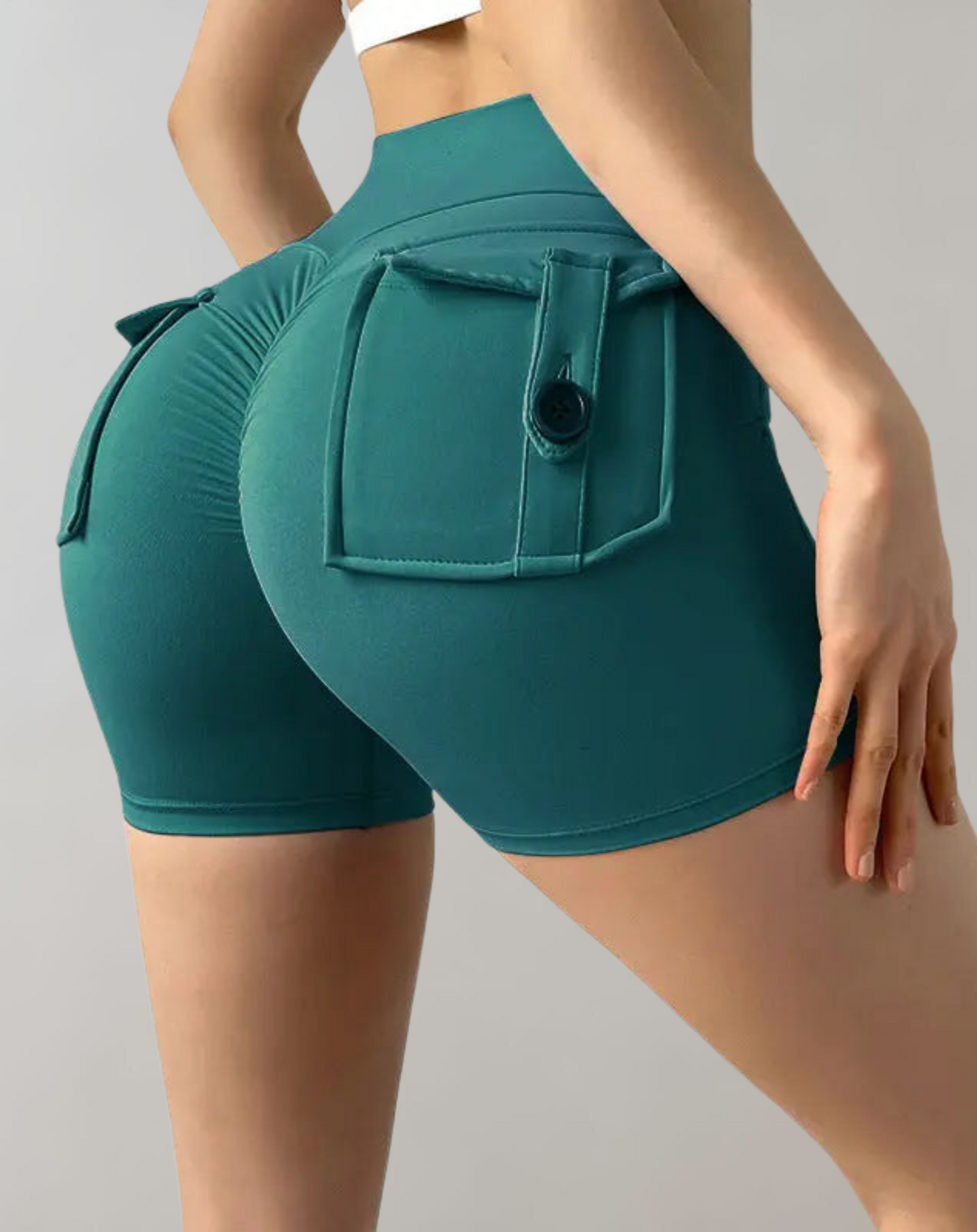 Dam Träningsshorts Hög Midja Andningsbart Material med Fickor 8