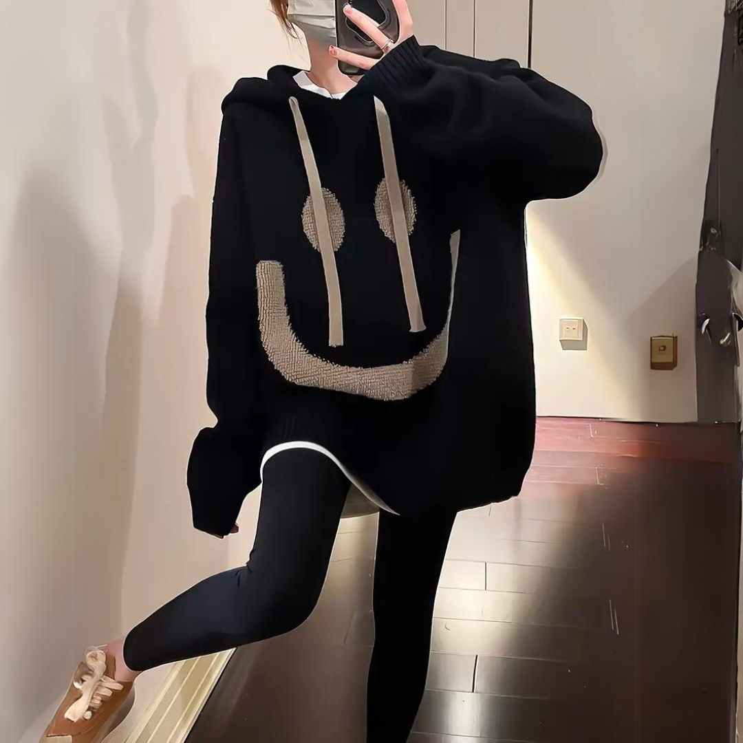 Dam Hoodie Smiley Tryck Mjukt Material 8