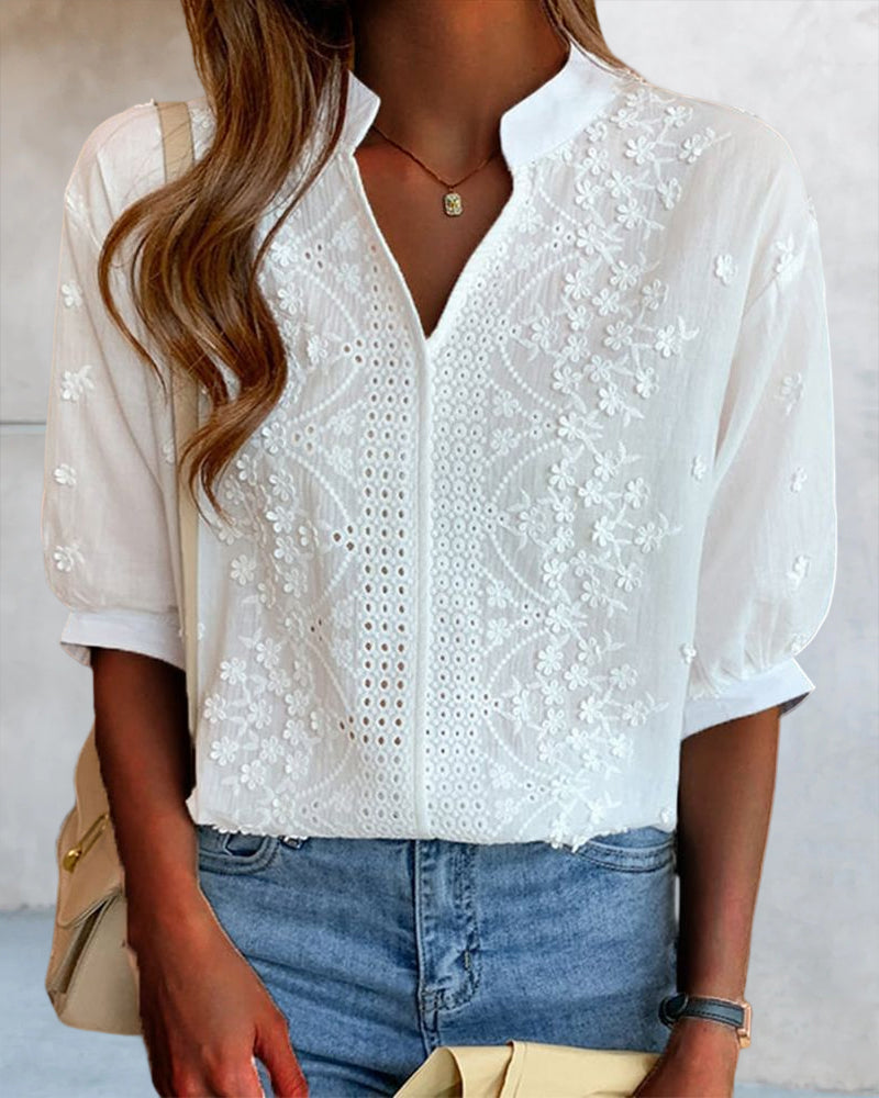 Dam Blus Puffärmar Vintage Stil Högkvalitativt Tyg 6