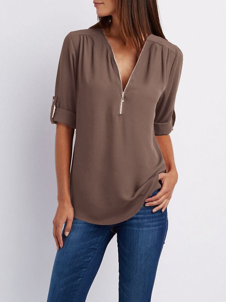 Dam Långärmad Blus Loose Fit Mjuk Tyg 19