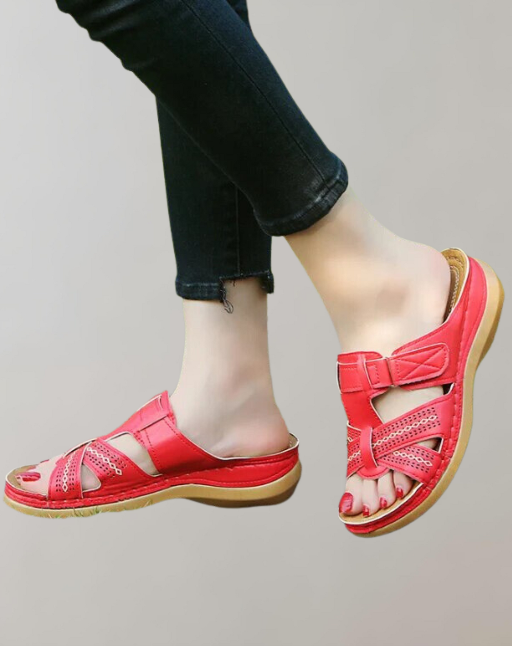 Variant image for Kvinnors Fritidssandaler Blommönster Syntetisk Läder Mjuk Sula-1