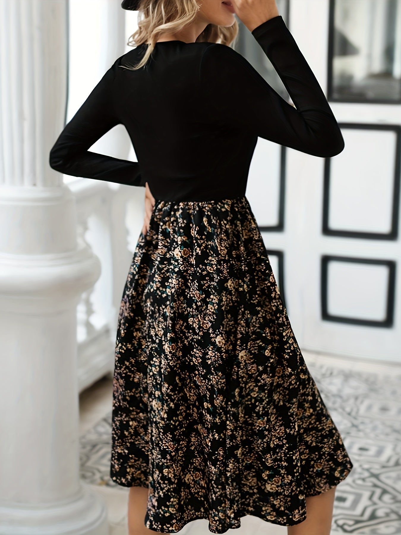 Kvinna A-linje Klänning Blommönster Långärmad Lätt Andningsbar Textil 3