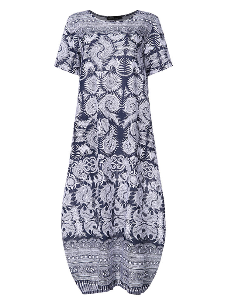 Maxiklänning Dam Blommönster Korta Ärmar Cato För Sommar-2