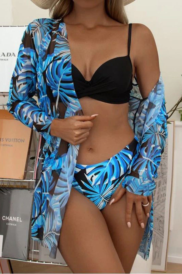 Dam Bikini Slim Fit Tropiskt Tryck Elasthan-1