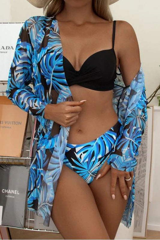 Dam Bikini Slim Fit Tropiskt Tryck Elasthan-1