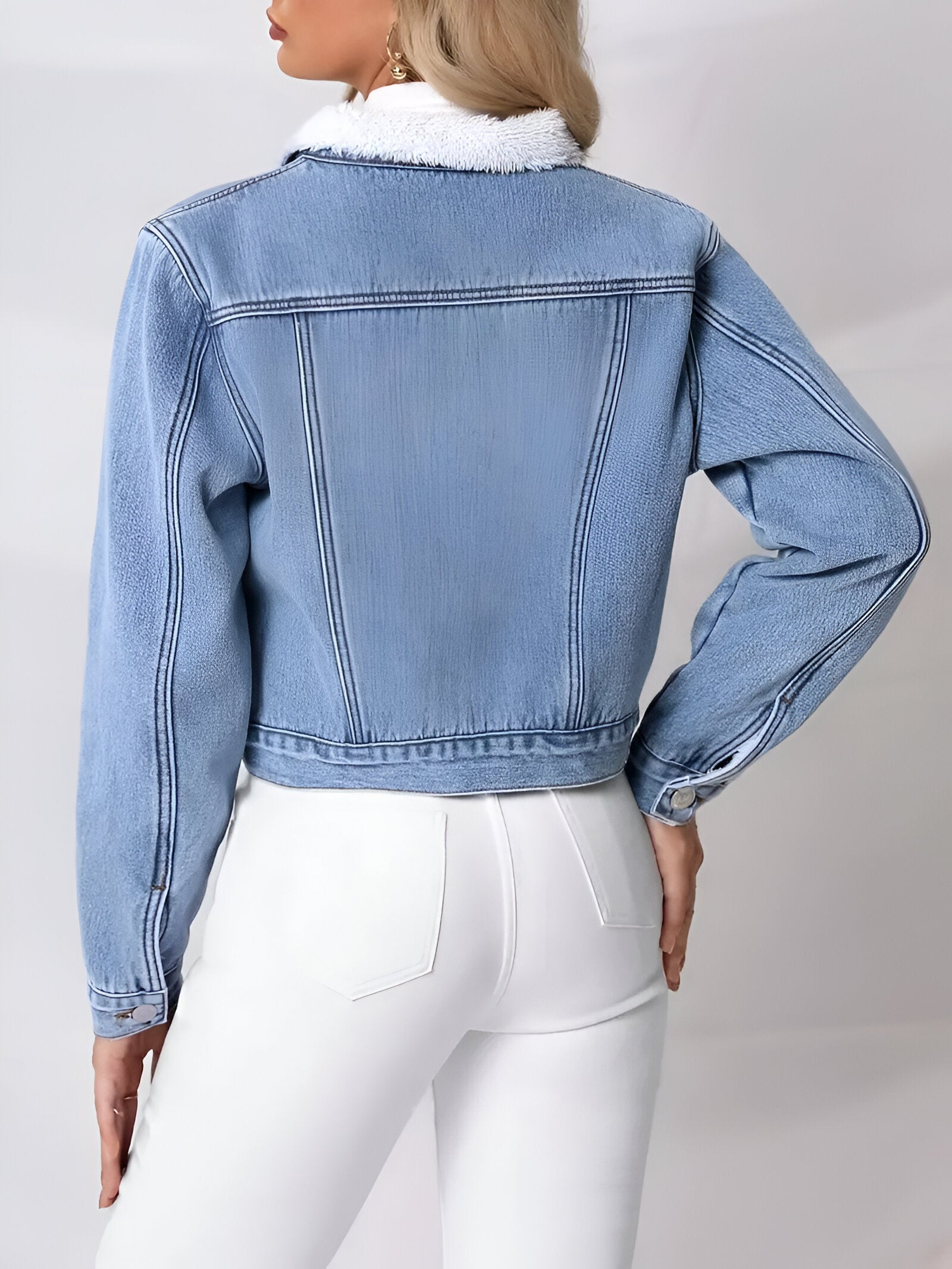Dam Jeansjacka Fleece Denim Trendig och Mysig-2