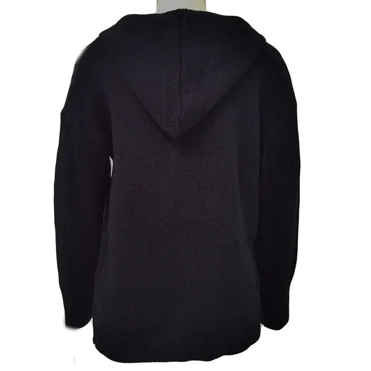 Dam Hoodie Avslappnad Polyester Strickjacka-3