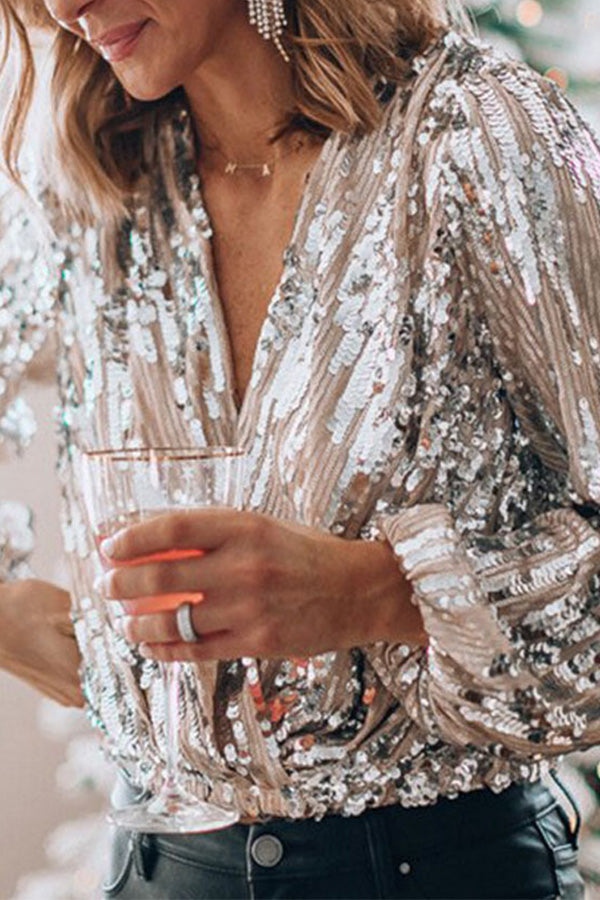 Dam Glamourblus Långärmad Högkvalitativt Material-3