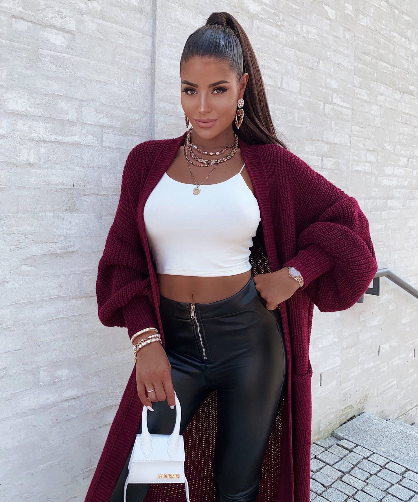 Långklänning Dam Vinröd Mjuk Tyg Elegant Festklänning-4