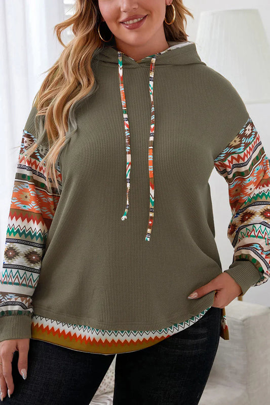 Kvinnors Hoodie Bohemisk Aztec Patchwork Våffelmaterial 1
