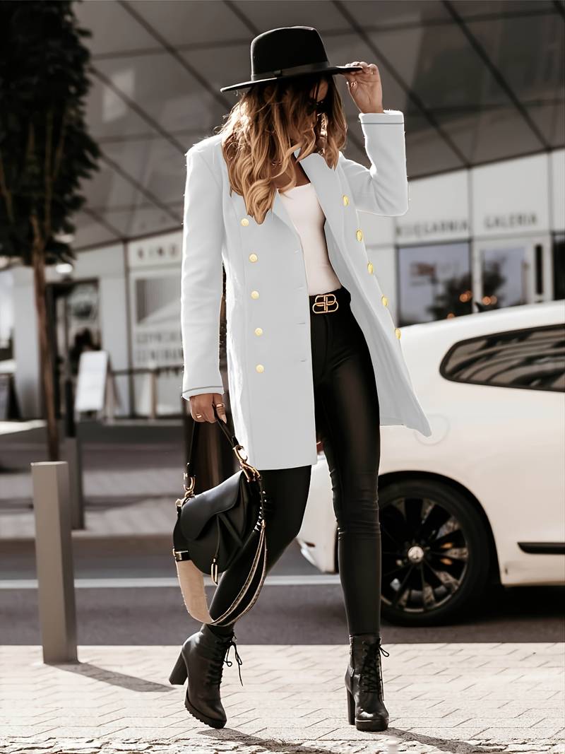Elegant Casual Blazer för Kvinna i Högkvalitativ Polyesterblandning – Klassiska Laplar och Knappdesign, Normal Passform 2