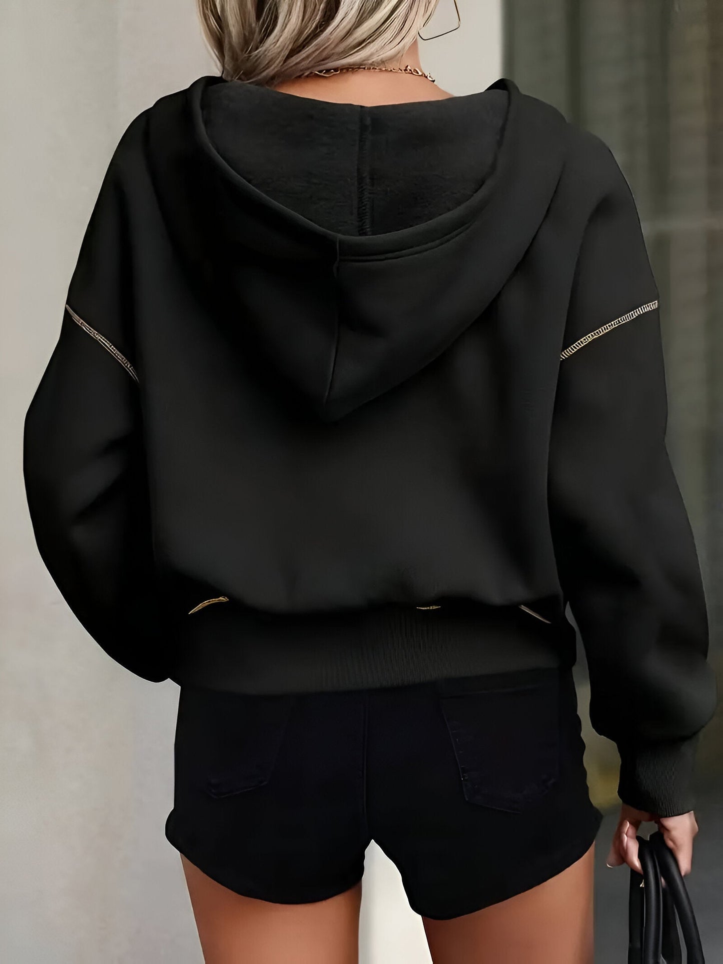Dam Kort Luvtröja Med Dragkedja Mjuk Bomull-3