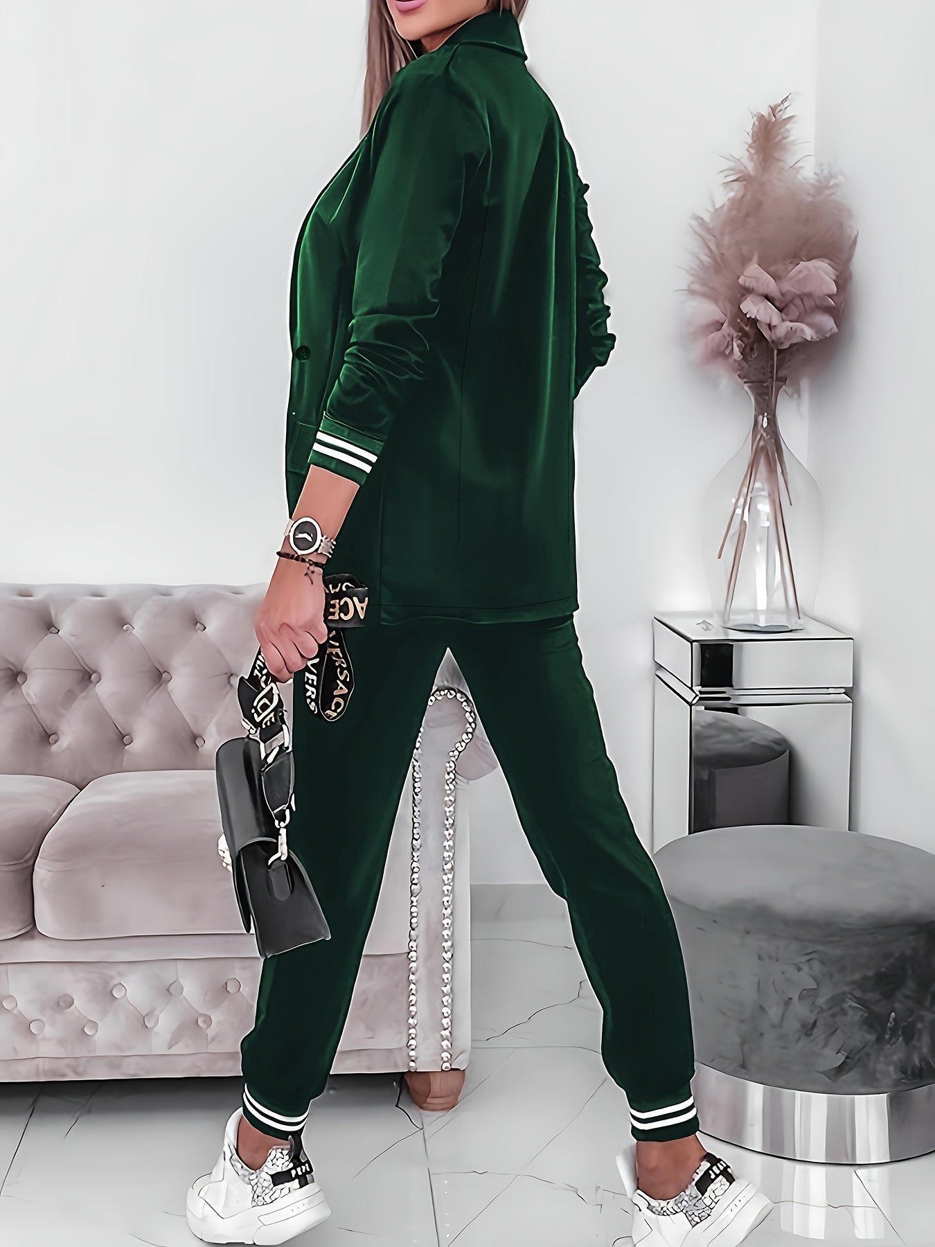 Dam Blazer Set Casual Långa Ärmar Högkvalitativt Tyg-4