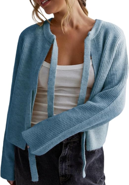 Kvinnors Cardigan Snörning Stickad Elegant Höst-6