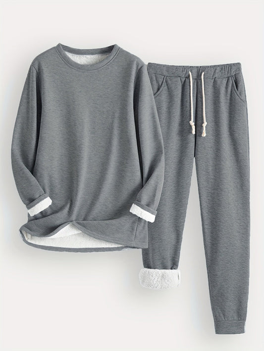 Damset Vintertröja Joggingbyxor Monokrom Mjuk Blandningstyg-1