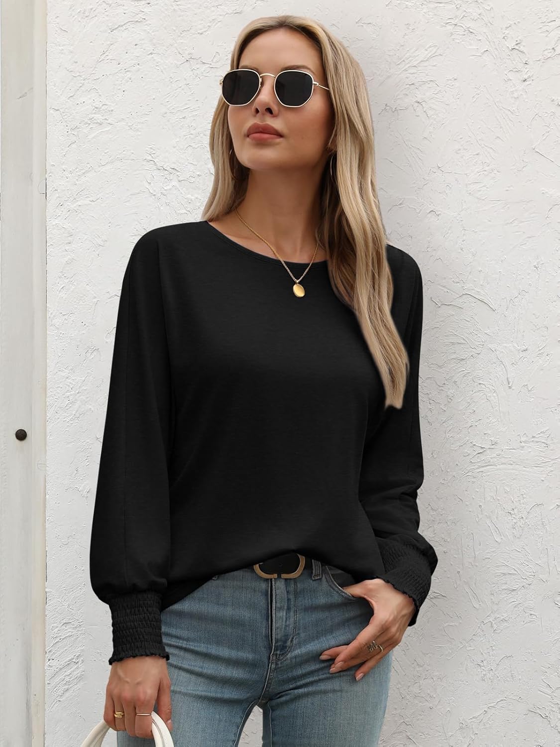 Kvinna Blus med Långa Ärmar och Ruffle Detaljer – 100% Polyester, Vit, Löst Passform, Perfekt för Alla Tillfällen 3