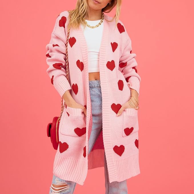 Dam Kofta Hjärtmönster Mjuk Fiber Rosa-1