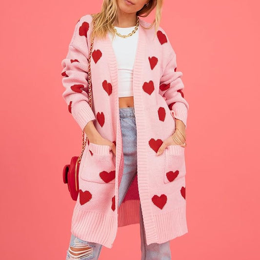 Dam Kofta HjÀrtmönster Mjuk Fiber Rosa-1