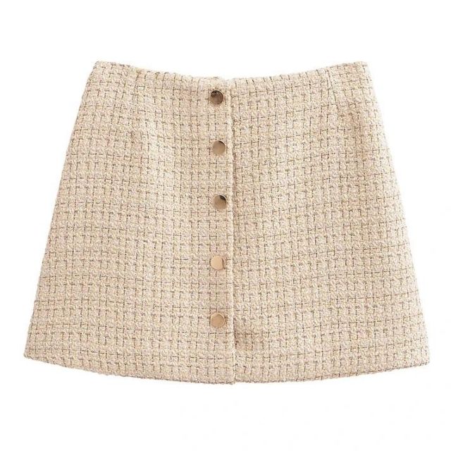 Variant image for Dam A-linjeformad Kjol Tweed med Knappdetalj-1