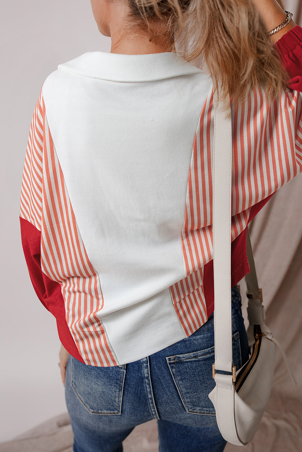 Dam Sweatshirt Överdimensionerad Randig V-Hals 100% Bomull-2