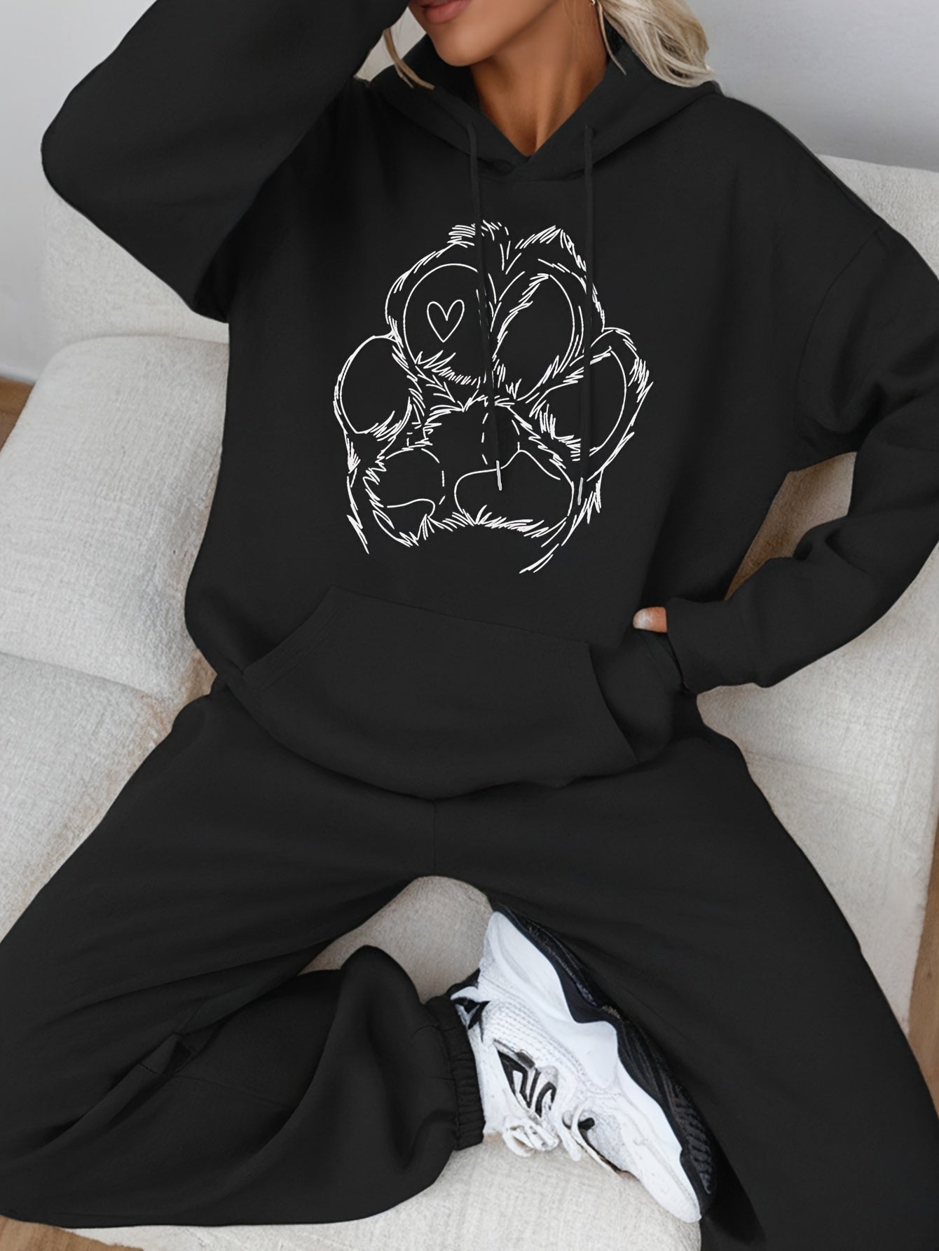 Variant image for Dam Casual Tröja och Joggingbyxor med Tassmönster i Mjuk Bomullsmix-13