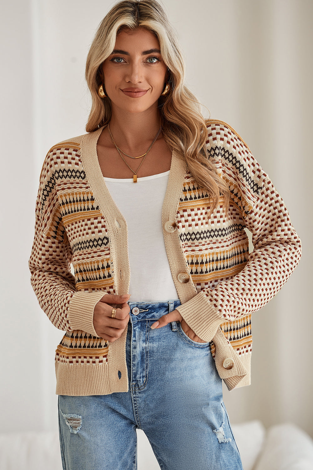 Dam Kort Kofta Geometrisk Design 100% Polyester-1