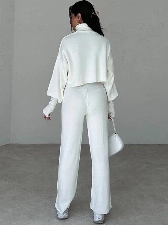 Dam Turtleneck Tröja och Byxor Set Mjuk Textil-3