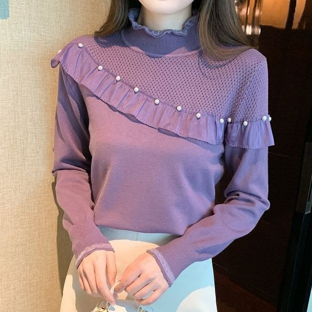 Dam Tröja med Pärldekoration Mjuk Textil-2