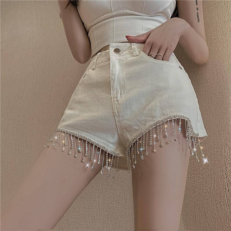 Dam Jean Shorts Hög Midja Bomull-6