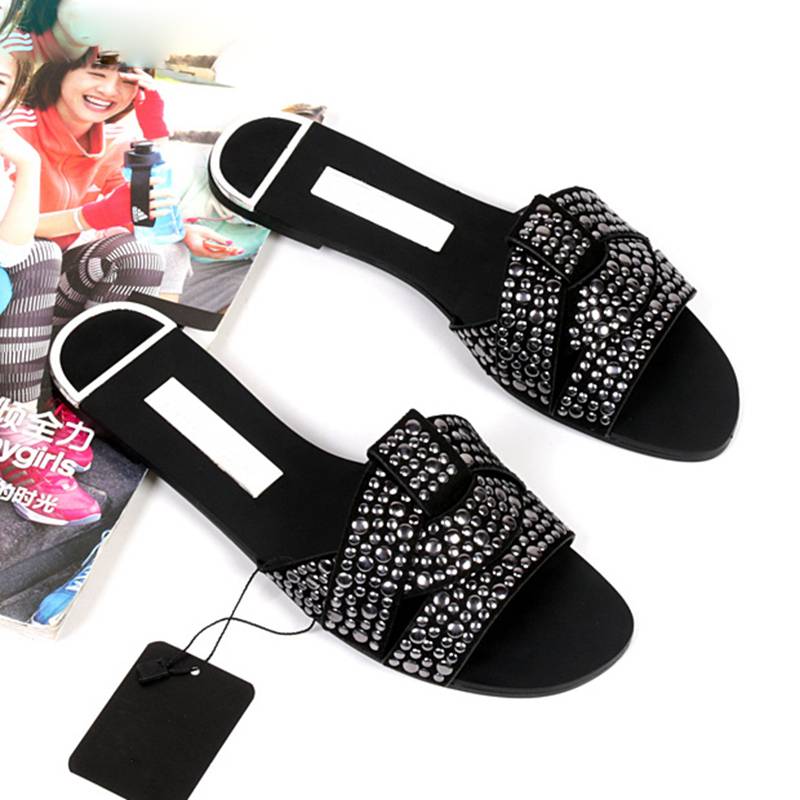 Dam Sandaler Öppna Tår Platta PU Läder-2