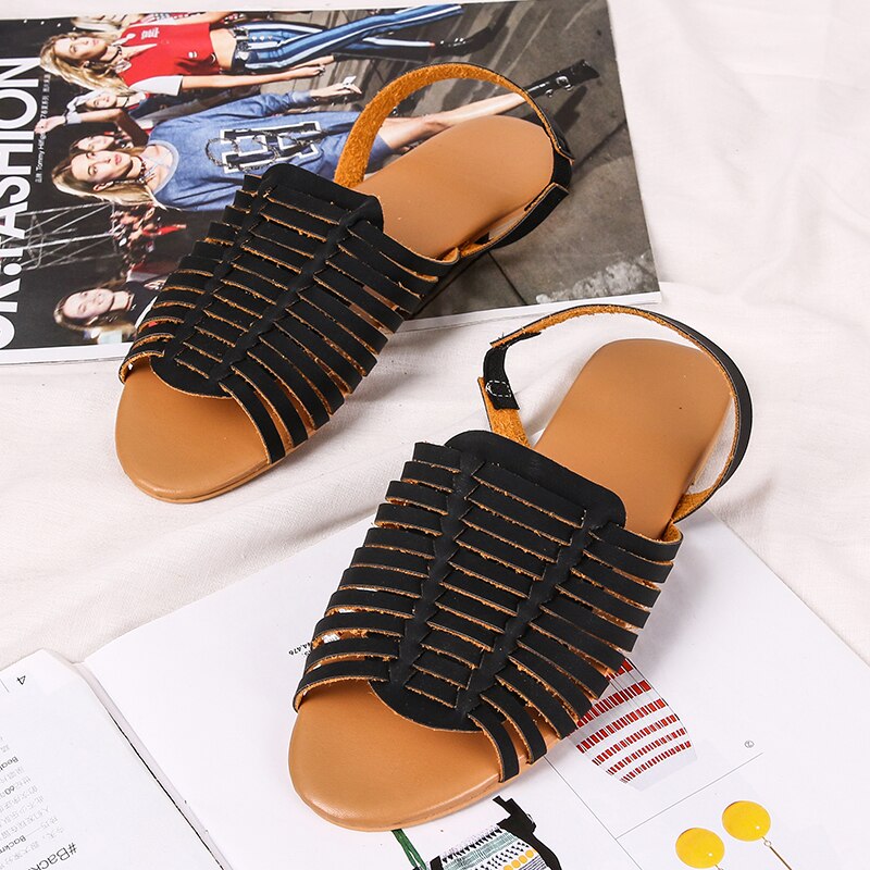 Dam Sandaler Slingback PU Läder Platt Sula för Vardags- och Festbruk 1