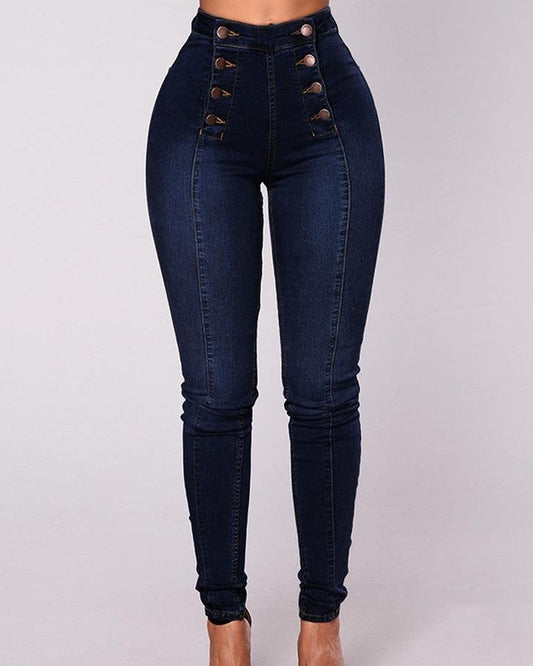 Damjeans Hög Midja Stretch Denim för Dam-1