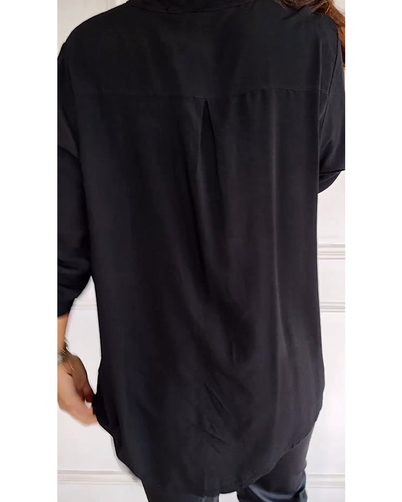 Vit Blus med V-Hals och Paljetter för Dam – Lång Loose Fit, Elegant och Bekväm, Perfekt för Vardag och Fest 4