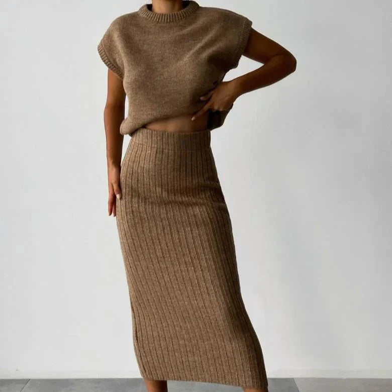 Variant image for Dam Tvådelad Uppsättning Ärmlös Väst Stickad Kjol-1