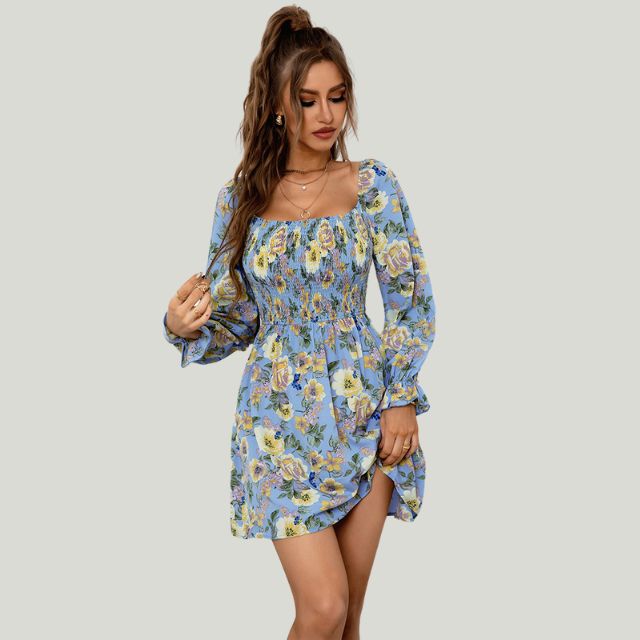 Variant image for Fina Dam Klänningar Blommönster Vinkelhalsring 100% Polyester Långa Ärmar-11